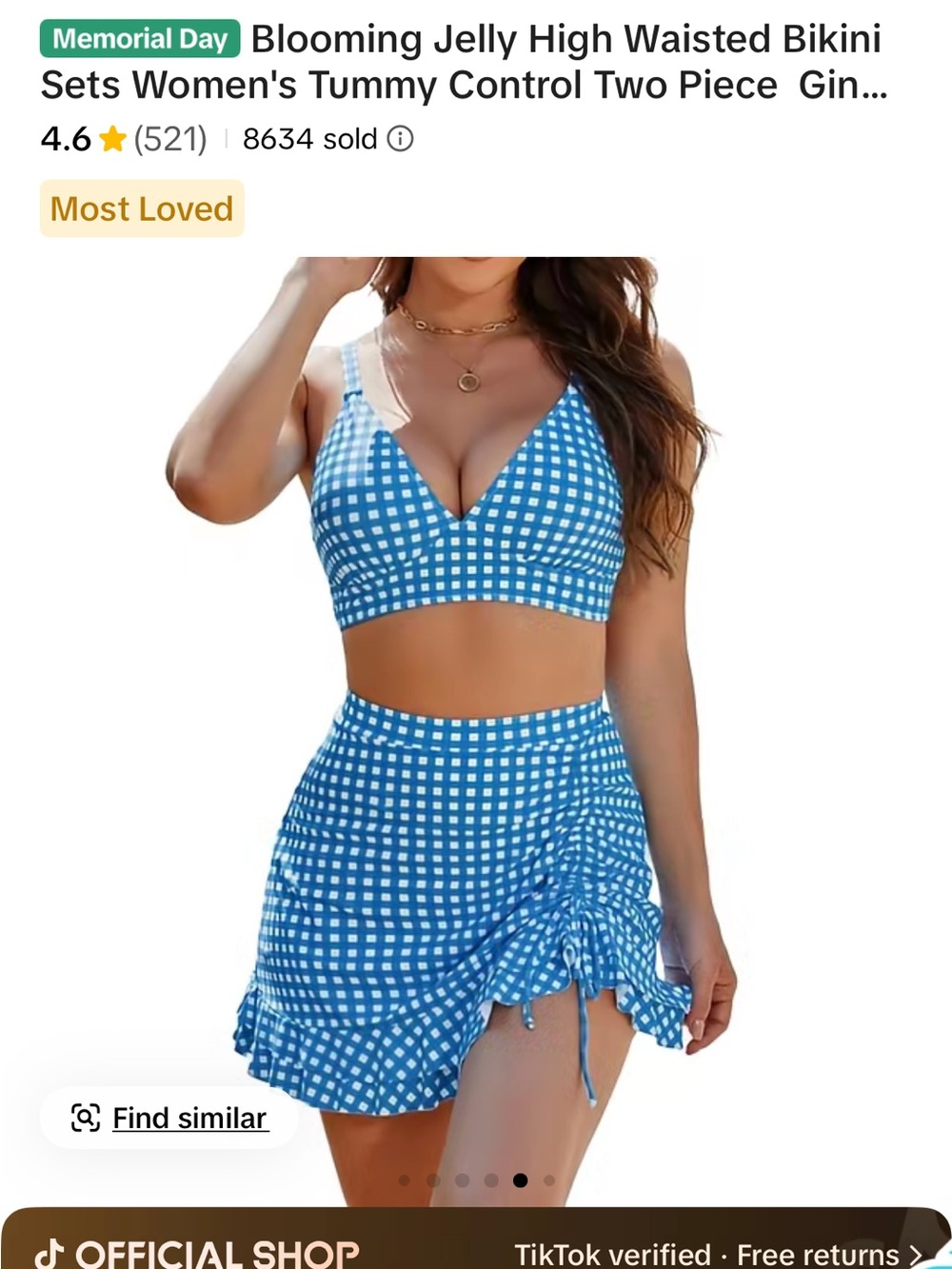 Blue Gingham High-Waist Bikini Set